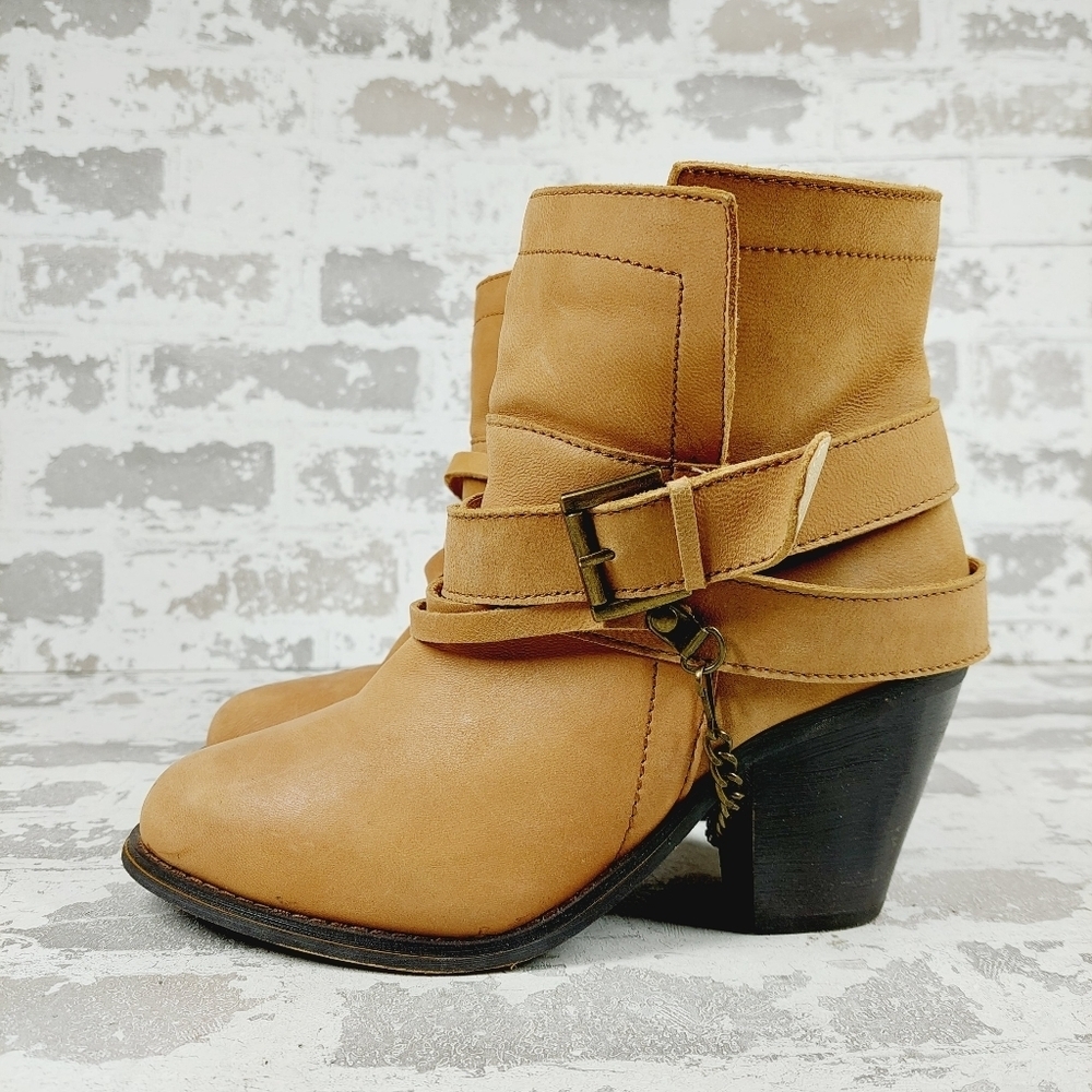Santa Fe Boot Co Tan Leather Block Heel Bohemian Western Boots K488